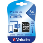 Micro SD Card 64 GB + adaptor VERBATIM SDXC U1 Class 10